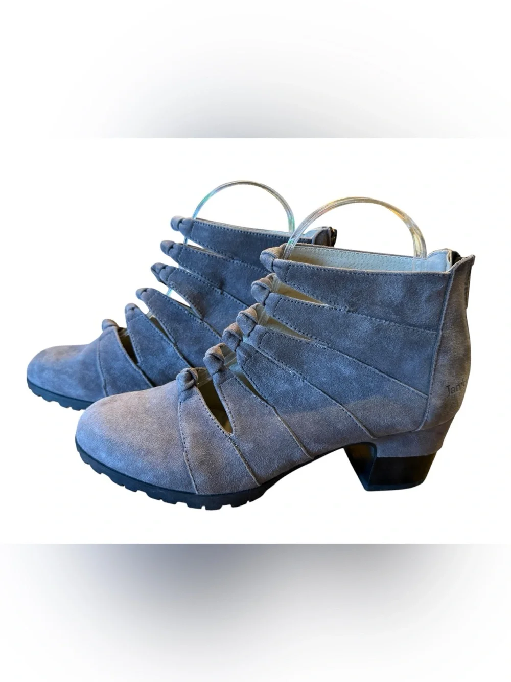 Jambu Gray Suede Strappy Ankle Booties Zip Back Womens Size 7.5